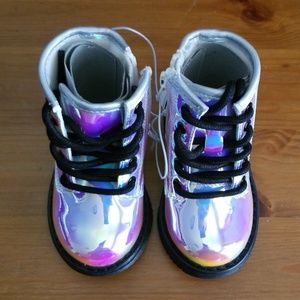 Holographic lace up boots